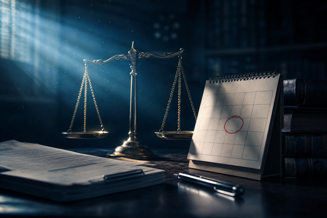 Scales of justice
beside a calendar with
a circled deadline to
respond to a debt
collection summons