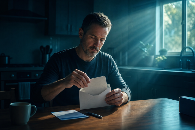 Man mailing a certified cease-and-desist letter to stop debt collectors from calling his family