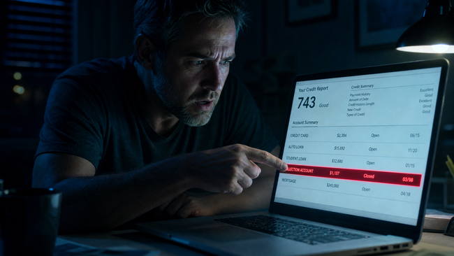 Consumer discovering a mysterious old zombie debt entry re-aged on a credit report