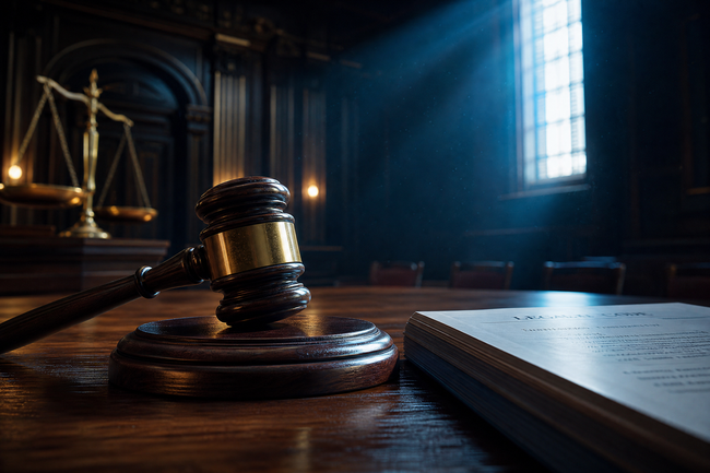 Gavel in a courtroom representing a federal lawsuit against a debt collector for illegal collection practices