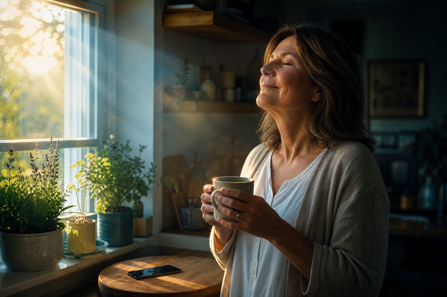 Relieved woman at peace after stopping debt collector harassment and asserting her FDCPA rights