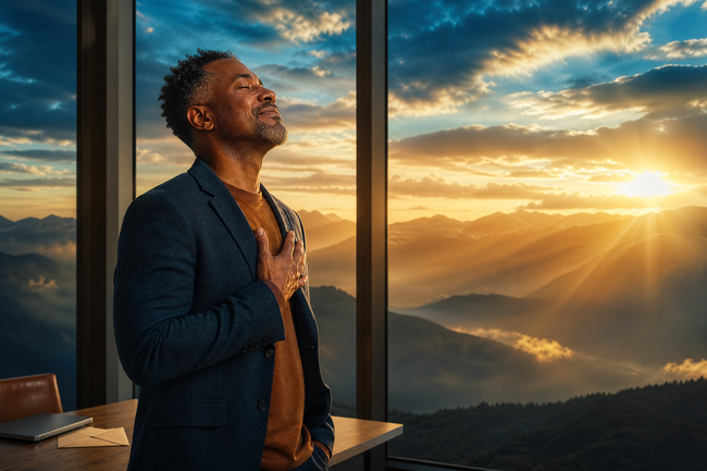Relieved man at sunrise after resolving his charged-off account and collection account