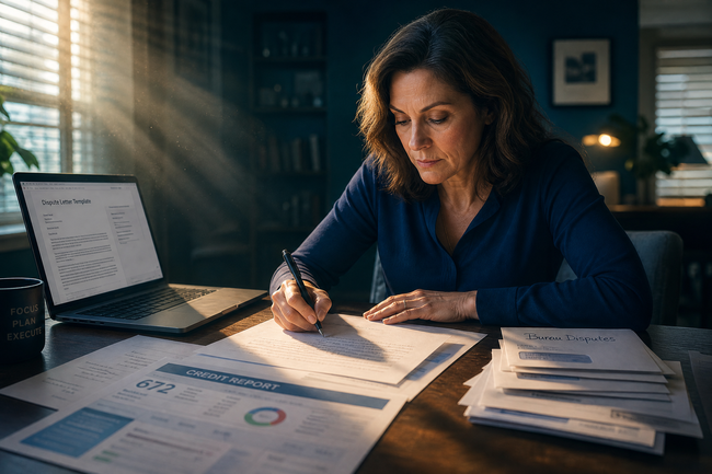 Person writing a pay for delete letter at a desk before paying a collection agency
