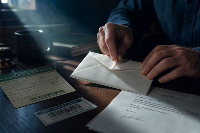 Certified mail envelope with return receipt being sealed for a pay for deletion offer