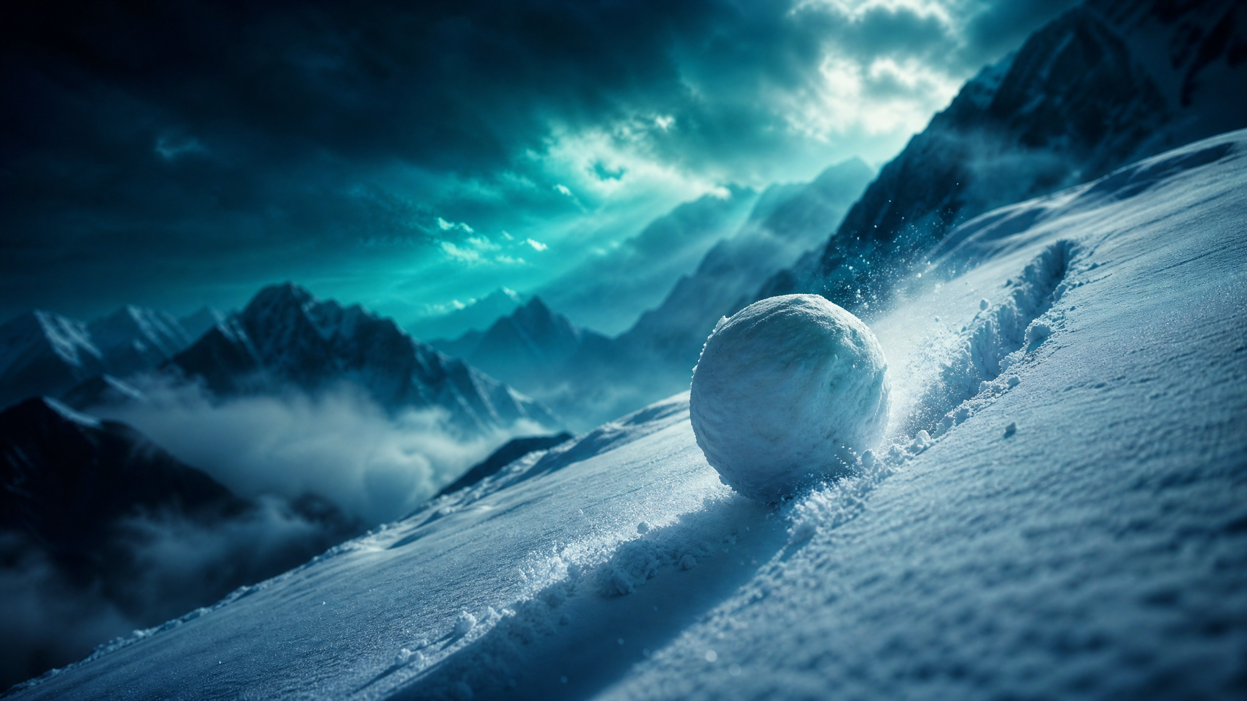 Snowball rolling downhill gaining momentum, illustrating the debt snowball method versus the debt avalanche approach