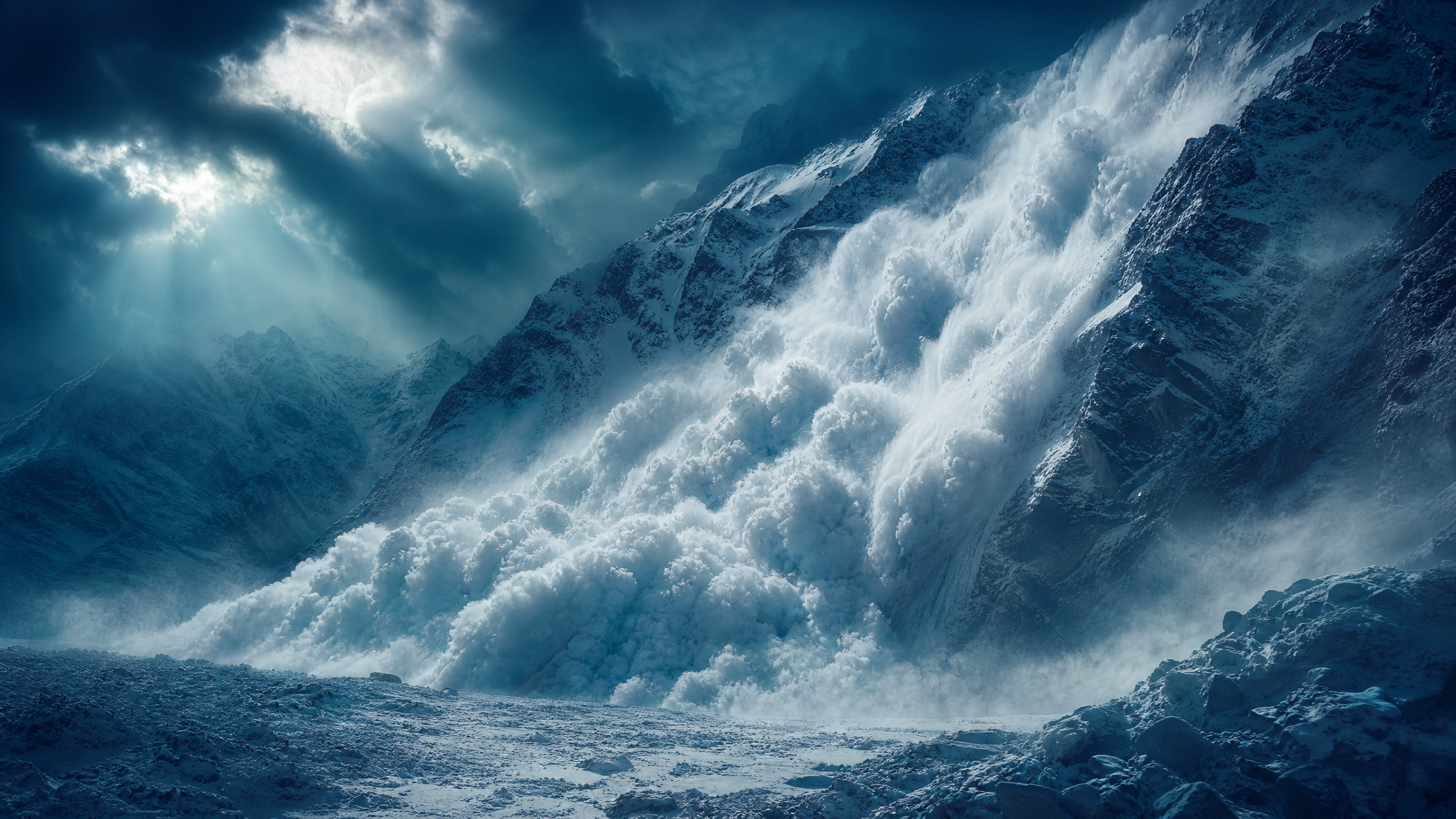 Avalanche cascading down a mountain, representing the debt avalanche strategy in the snowball vs avalanche debt payoff comparison