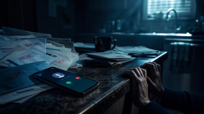 Debt collector calls and overdue bills creating financial stress