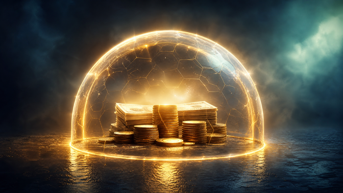 Glowing protective shield over money representing
strategies to protect your bank account from debt collectors