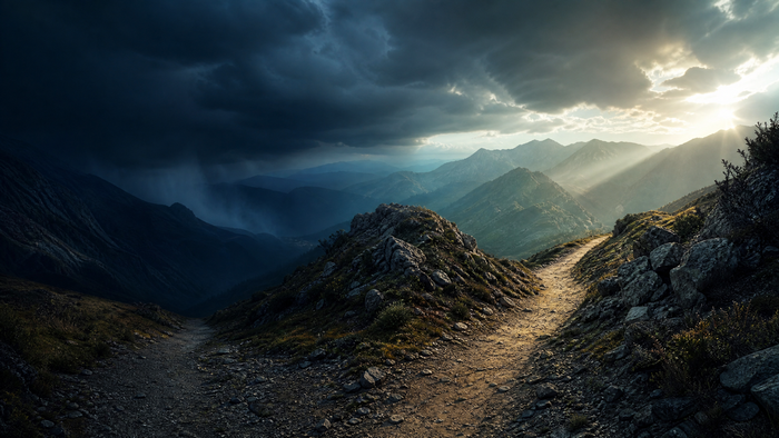 Fork in a mountain path with contrasting light
representing the decision framework for handling debt collectors