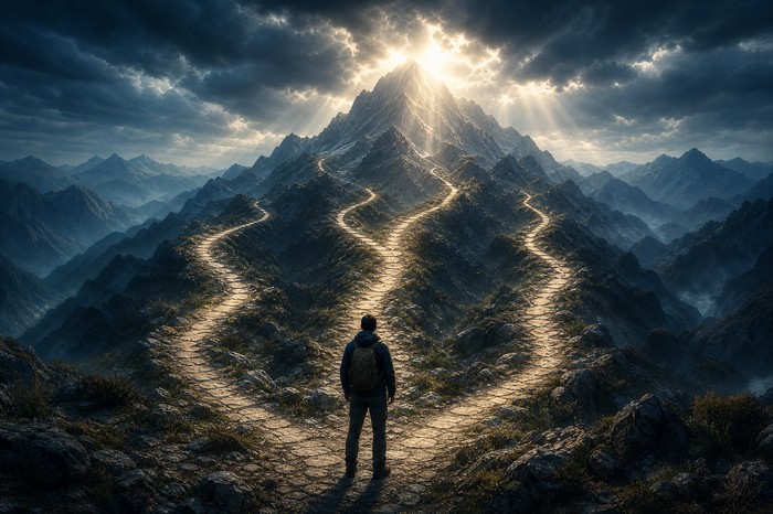 Five mountain paths symbolizing legitimate credit card debt forgiveness options