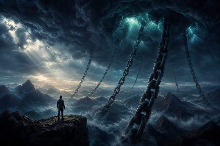 Storm with descending chains symbolizing default judgment and wage
garnishment consequences of ignoring a credit card debt lawsuit
