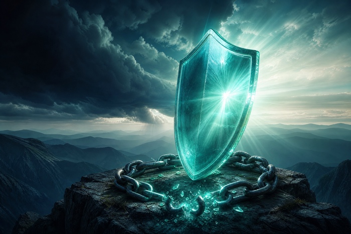 Glowing shield and broken chain symbolizing legal defenses against
a credit card debt lawsuit