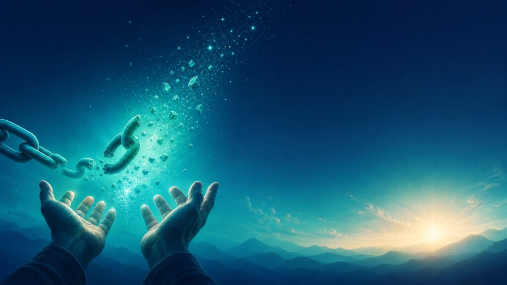 hands breaking the chains of debt