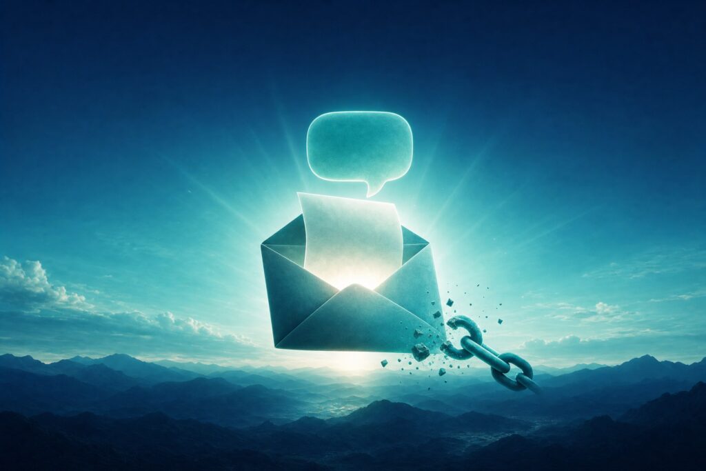 an email envelope symbol breaking the chains of debt
