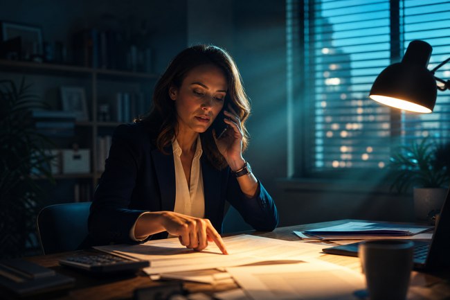 Woman confidently negotiating a debt settlement by phone to end a paycheck garnishment