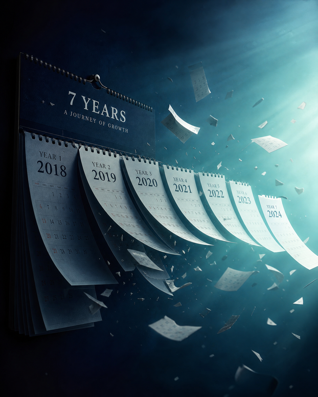 Calendar pages flying away over seven years