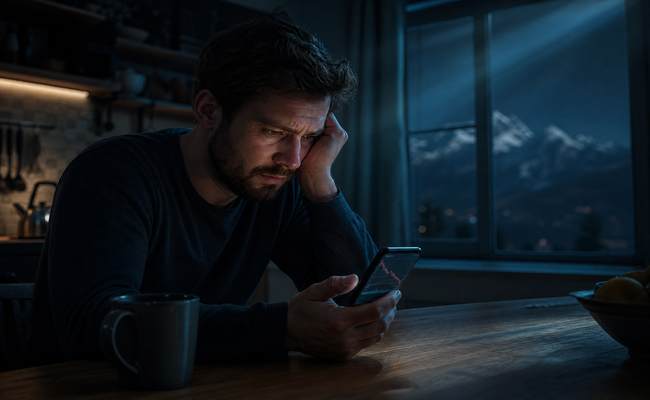 Person staring at phone worried about how debt settlement hurt credit scores