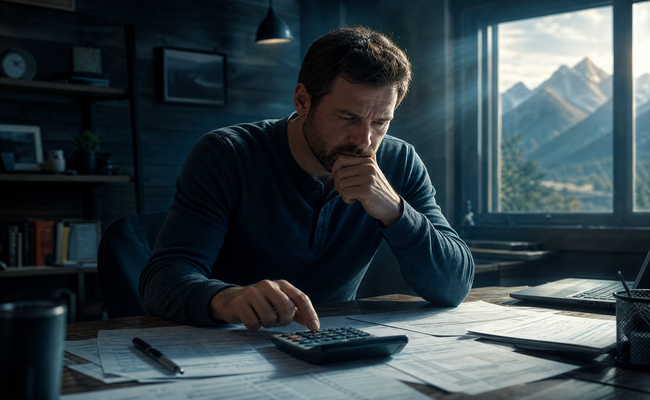 Person at desk calculating the 1099-C tax impact of forgiven debt after settlement