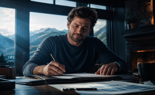 Person signing a debt settlement agreement with mixed emotions of relief and uncertainty