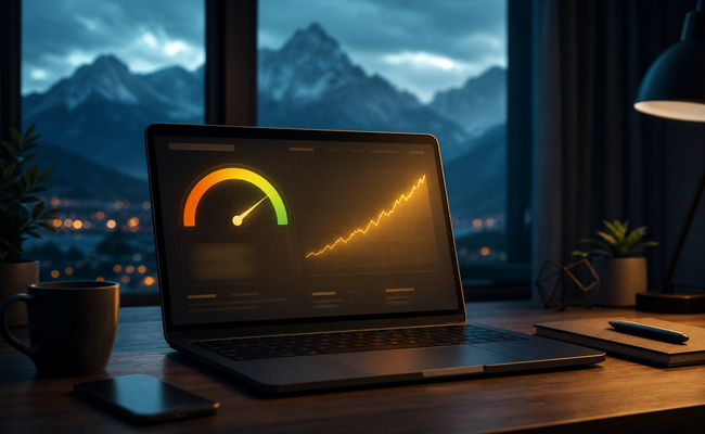 Laptop showing credit score dashboard after enrolling in credit card hardship programs