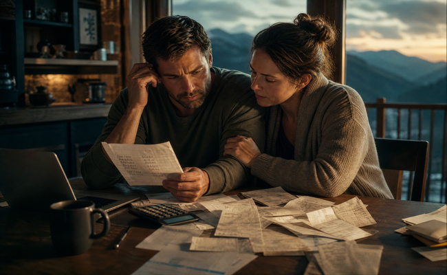 Couple reviewing their budget together to prepare for credit card hardship programs