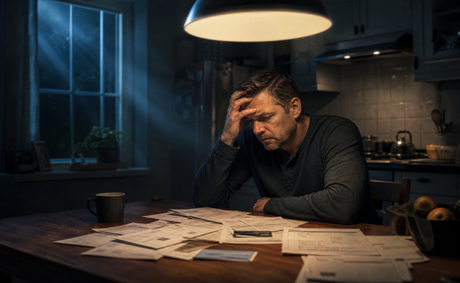 Tom worrying about debts and needing a debt management plan