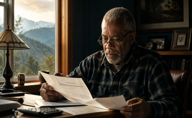 Senior man reviewing his finances to determine if his income is exempt