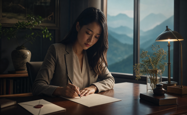 Woman writing a cease and desist letter to a debt collection agency
