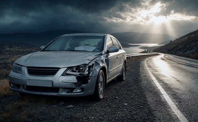 Damaged car after an accident representing how secured debt can become unsecured through collateral loss