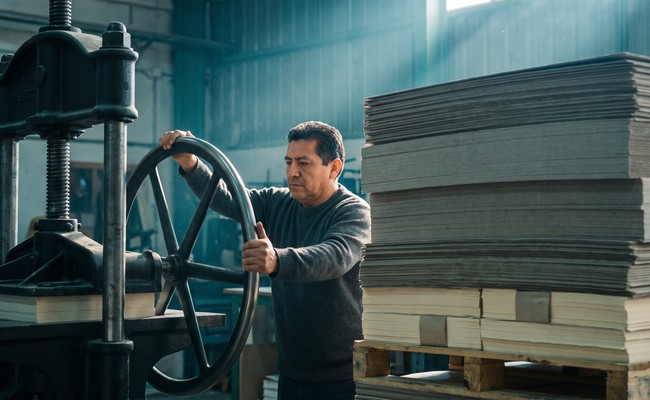 A binder tightening the platen of a cast iron standing press

