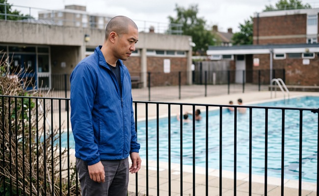 A person studies a pool terrace while considering the problem a service should solve.