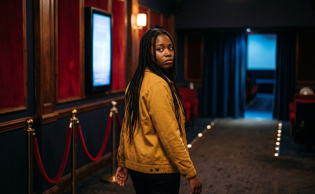 A person turns away skeptically in a cinema foyer while evaluating a provider’s claims.