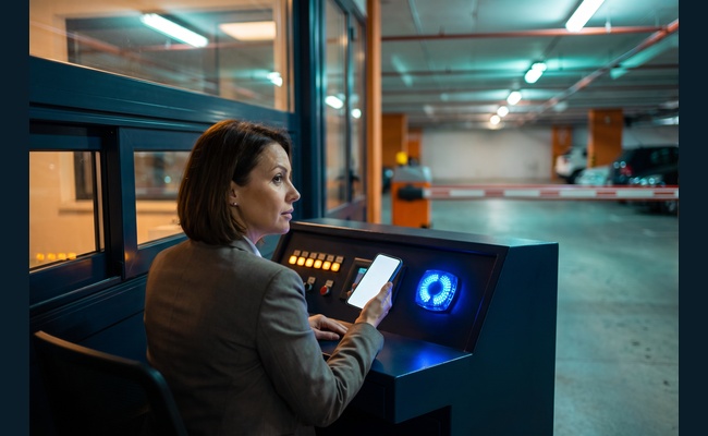 A person adult person checks a blank phone and abstract status light after a secure call to negotiate credit card annual fee.
