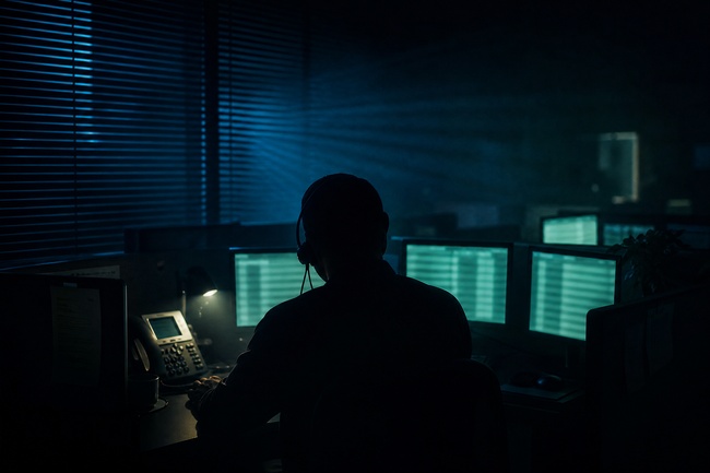 Shadowy debt collector making illegal arrest threats over the phone from a dark call center