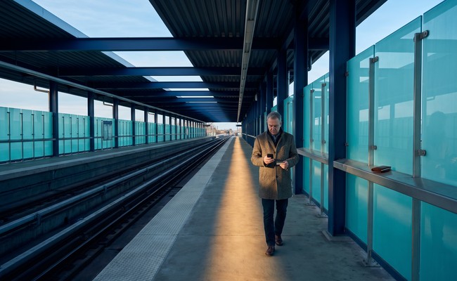 A person older person compares personal loan origination fees, interest rate, APR, and finance charge on an elevated platform.