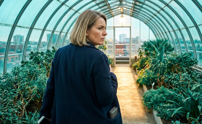 A person compares personal loan origination fees, APR, term, proceeds, and total repayment in a rooftop greenhouse.