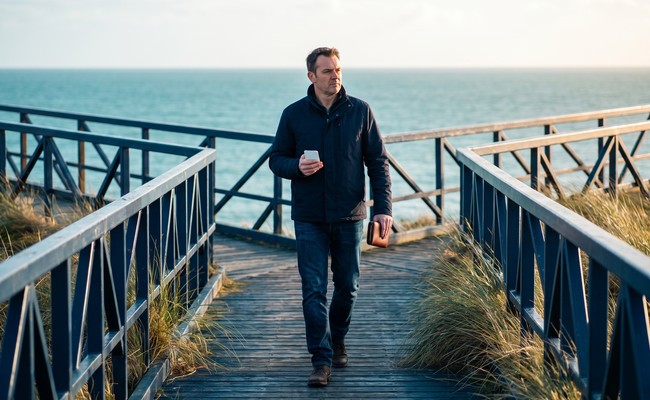 A person adult person compares other debts and uses of cash before choosing whether to pay off personal loan early on a coastal observation pier.