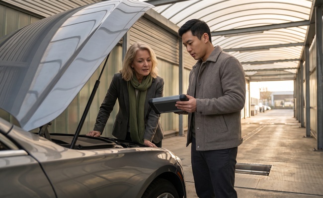 A person borrower comparing vehicle value before selling a car with negative equity