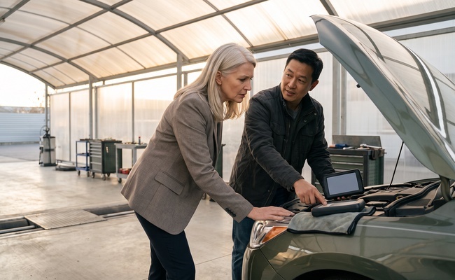 A person borrower comparing APR and term before refinancing an auto loan