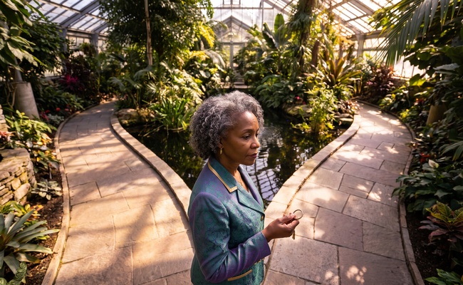 A person considers two paths around a reflective pool in a botanical atrium while weighing mortgage-relief options.