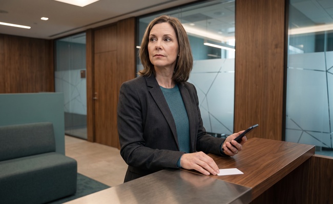 A person listens on the phone while preparing a calm bank complaint or escalation request.