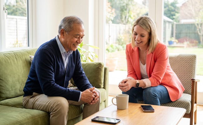 A person couple discussing a bank-account prevention plan.