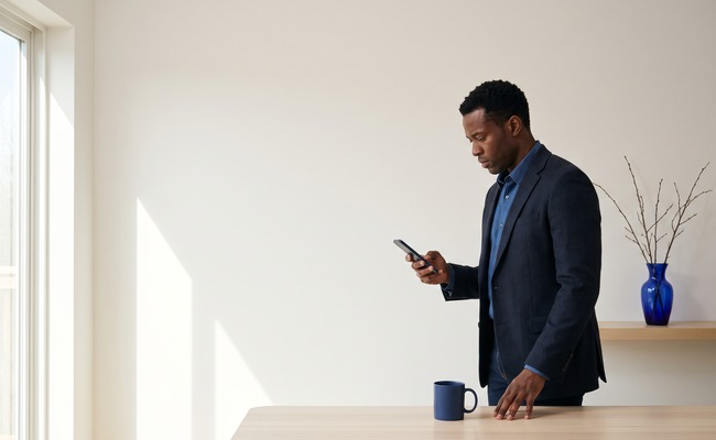 A person reviewing a ChexSystems report with a turned-away phone in a neutral setting