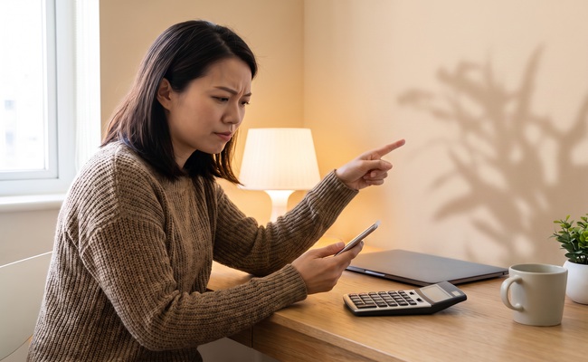 A person adult patient checks medical billing details before disputing a possible error.