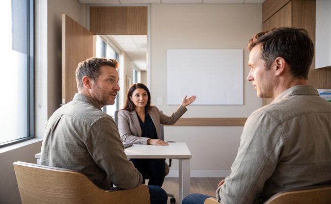 A person adult patient asks a billing counselor what to do about an unaffordable medical bill.