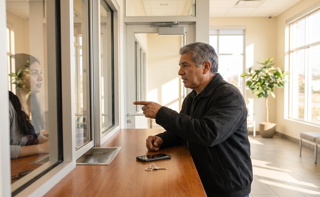 A person adult homeowner asks a utility representative who currently handles a utility bill in collections.