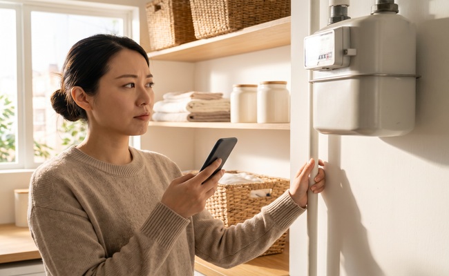 A person adult homeowner verifies payment and service details before paying a utility bill in collections.