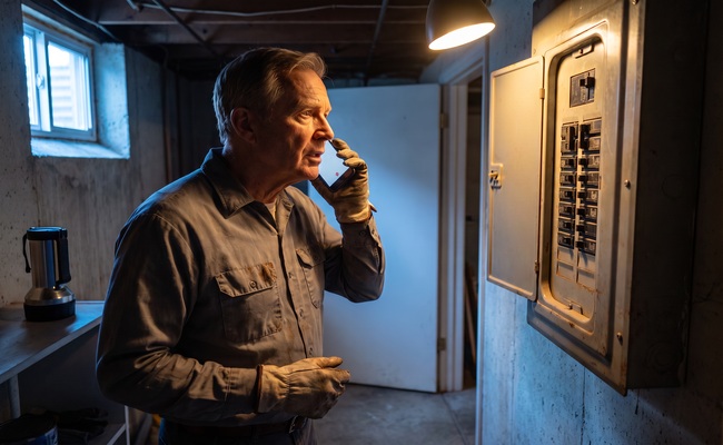 A person adult homeowner checks the utility panel while protecting current service after a collection notice.