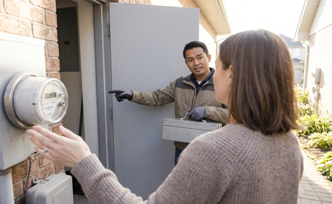 A person adult homeowner asks a utility representative how a collection account affects current service.