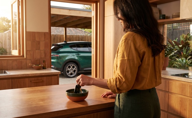 An adult prepares a calm morning routine before driving.